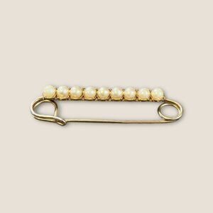 Vintage Gold Safety Pin With Faux Pearl Accents  Elegant Jewelry Accessory